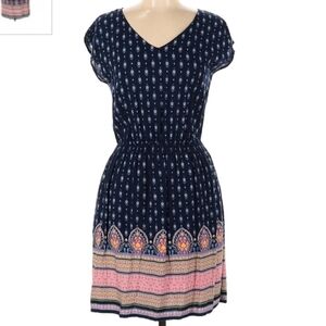 Mossimo Short Sleeve V-Neck Keyhole Dress Pockets Women's Medium M Blue Cute EUC